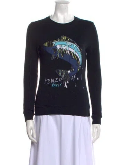 Pre-owned Kenzo Graphic Print Crew Neck Top In Black