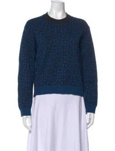 Pre-owned Kenzo Graphic Print Crew Neck Top In Blue