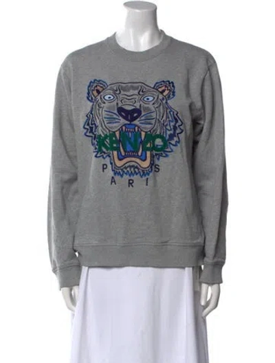 Pre-owned Kenzo Graphic Print Crew Neck Top In Gray