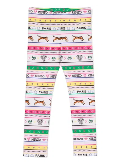 Kenzo Kids' Graphic-print Elasticated-waistband Leggings In Pink