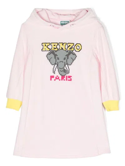 Kenzo Kids' Graphic-print Hooded Dress In Pink
