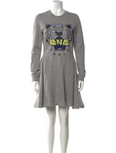 Pre-owned Kenzo Graphic Print Knee-length Dress In Grey