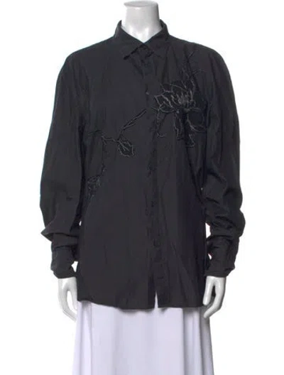 Pre-owned Kenzo Graphic Print Long Sleeve Button-up Top In Grey