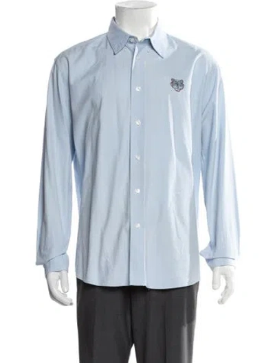 Pre-owned Kenzo Graphic Print Long Sleeve Dress Shirt In Blue