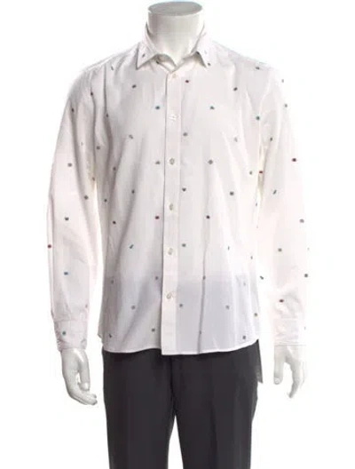 Pre-owned Kenzo Graphic Print Long Sleeve Dress Shirt In White