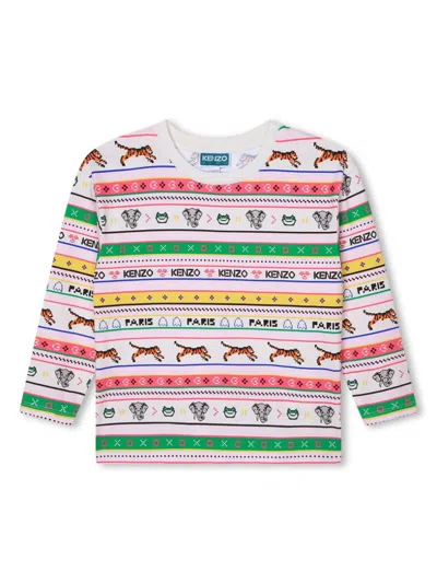 Kenzo Kids' Graphic-print Long-sleeved T-shirt In Neutrals