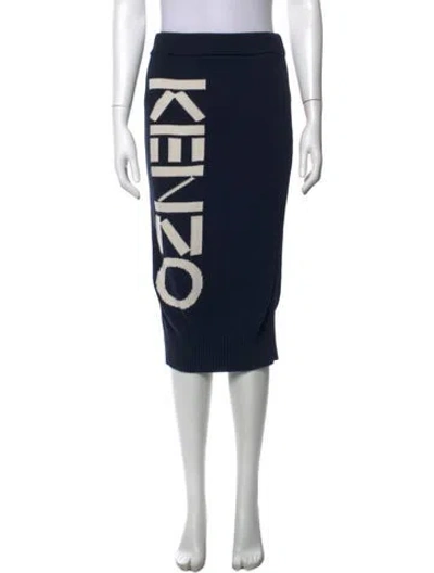 Pre-owned Kenzo Graphic Print Midi Length Skirt In Blue
