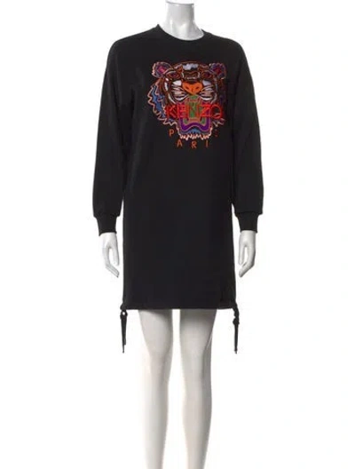 Pre-owned Kenzo Graphic Print Mini Dress In Black