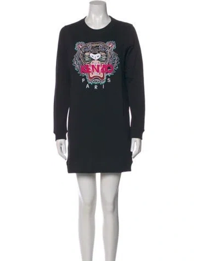 Pre-owned Kenzo Graphic Print Mini Dress In Black