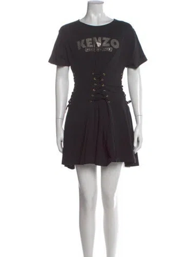 Pre-owned Kenzo Graphic Print Mini Dress In Black