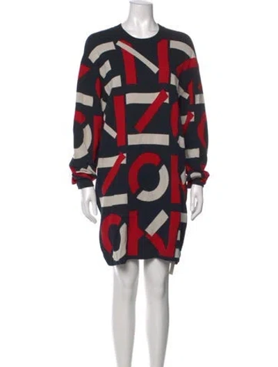 Pre-owned Kenzo Graphic Print Mini Dress In Black/neutrals/red