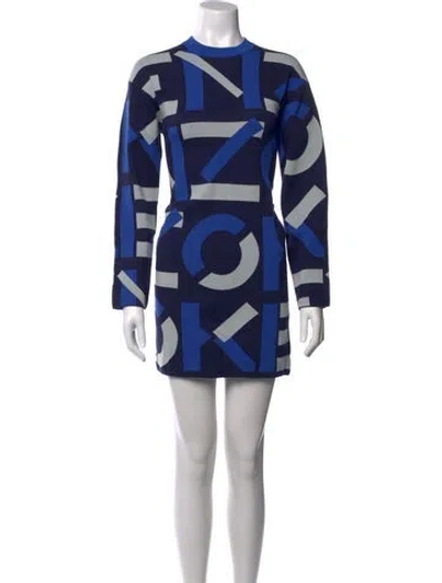 Pre-owned Kenzo Graphic Print Mini Dress In Blue