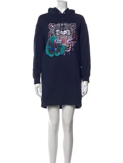 Pre-owned Kenzo Graphic Print Mini Dress In Blue