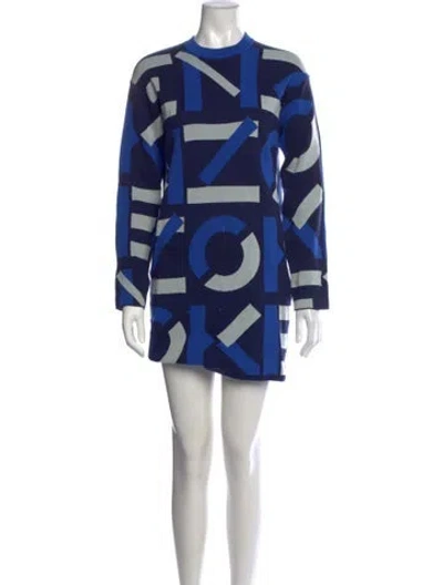 Pre-owned Kenzo Graphic Print Mini Dress In Blue