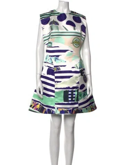Pre-owned Kenzo Graphic Print Mini Dress In Blue