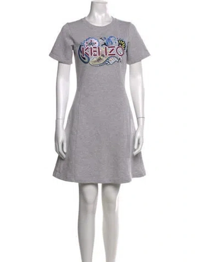 Pre-owned Kenzo Graphic Print Mini Dress In Gray