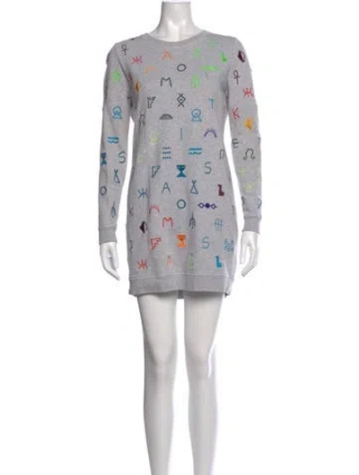 Pre-owned Kenzo Graphic Print Mini Dress In Gray