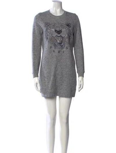 Pre-owned Kenzo Graphic Print Mini Dress In Grey