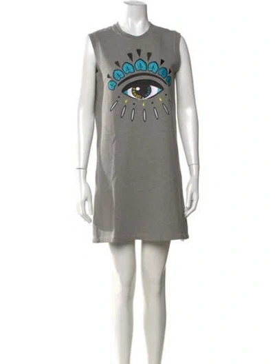 Pre-owned Kenzo Graphic Print Mini Dress In Grey