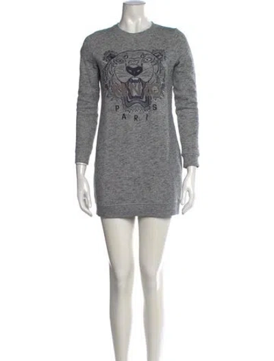 Pre-owned Kenzo Graphic Print Mini Dress In Grey