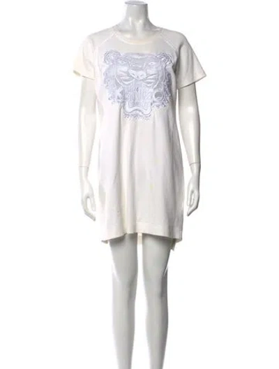 Pre-owned Kenzo Graphic Print Mini Dress In White