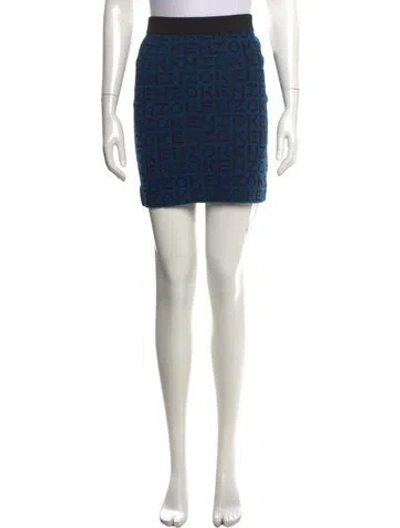 Pre-owned Kenzo Graphic Print Mini Skirt In Blue