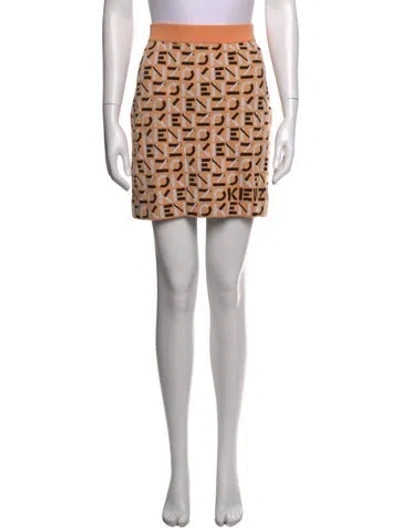 Pre-owned Kenzo Graphic Print Mini Skirt In Brown