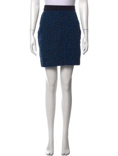 Pre-owned Kenzo Graphic Print Mini Skirt W/ Tags In Blue