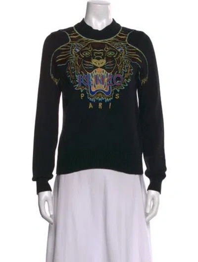 Pre-owned Kenzo Graphic Print Mock Neck Sweater In Black