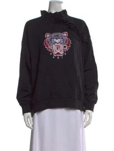 Pre-owned Kenzo Graphic Print Mock Neck Sweatshirt In Black