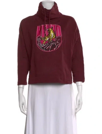 Pre-owned Kenzo Graphic Print Mock Neck Sweatshirt In Burgundy