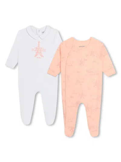 Kenzo Babies' Graphic-print Pajama Set In Orange