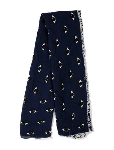 Pre-owned Kenzo Graphic Print Scarf In Blue