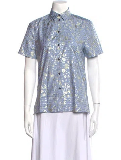 Pre-owned Kenzo Graphic Print Short Sleeve Button-up Top In Blue/white