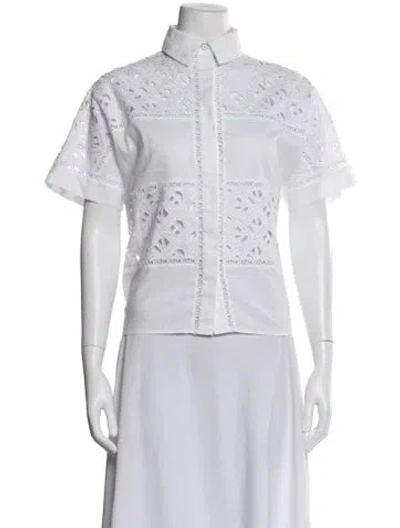 Pre-owned Kenzo Graphic Print Short Sleeve Button-up Top In White