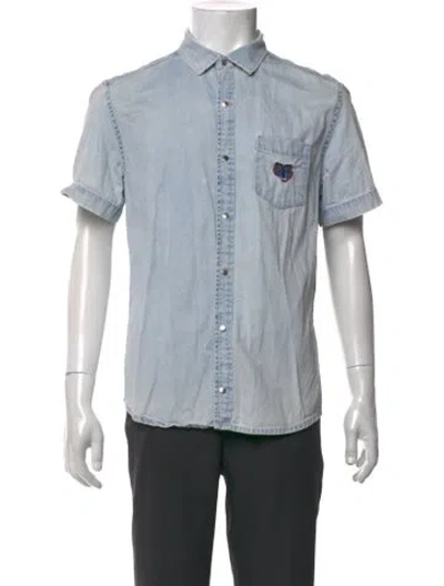 Pre-owned Kenzo Graphic Print Short Sleeve Denim Shirt In Blue