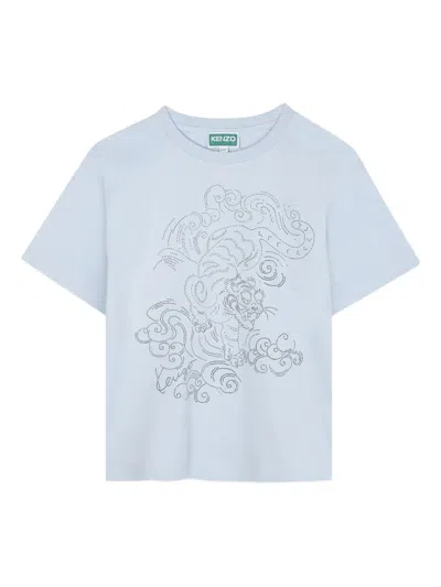 Kenzo Kids' Graphic-print Short-sleeve T-shirt In Blue
