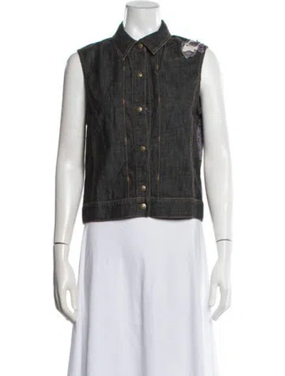 Pre-owned Kenzo Graphic Print Sleeveless Button-up Top In Black