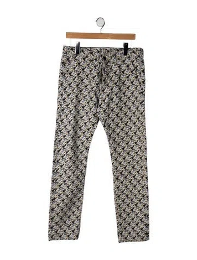Pre-owned Kenzo Graphic Print Straight Leg Pants In Neutrals