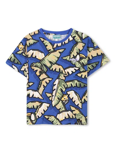 Kenzo Kids' Graphic-print T-shirt In Blue