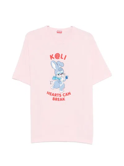 Kenzo Cartoon Character Graphic Text Logo T Shirt In Pink