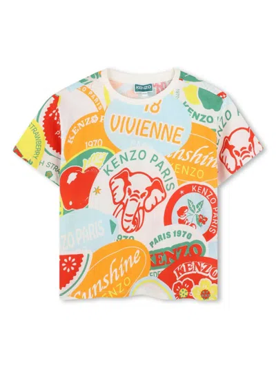 Kenzo Kids' Graphic-print T-shirt In White