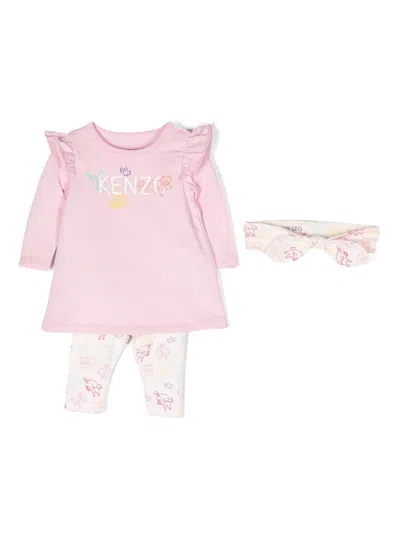 Kenzo Babies' Graphic-print Three-piece Set In Pink