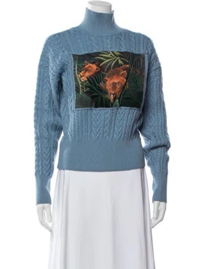 Pre-owned Kenzo Graphic Print Turtleneck Sweater In Blue
