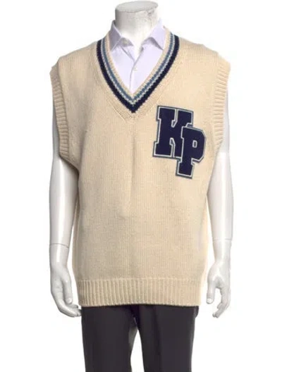 Pre-owned Kenzo Graphic Print V-neck Sweater Vest In Neutrals