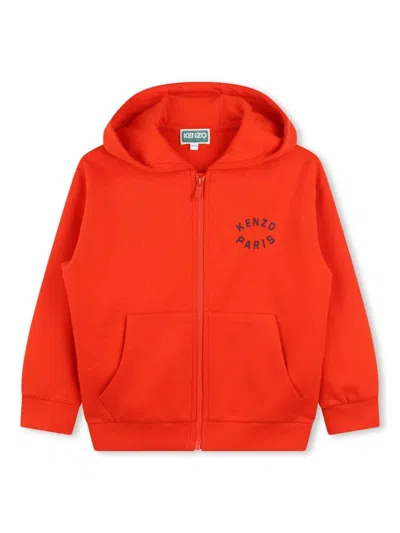 Kenzo Kids' Graphic-print Zip-up Hoodie In Red