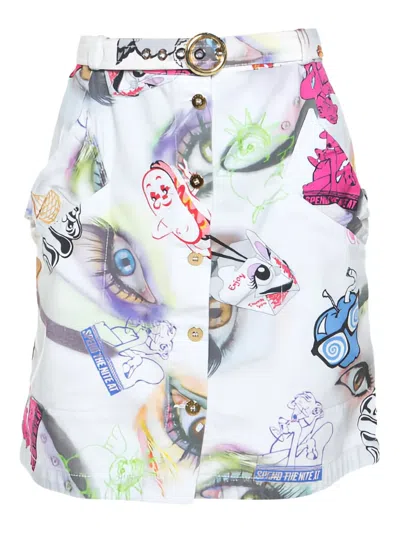 Pre-owned Kenzo Graphic-print Buttoned Mini Skirt In White
