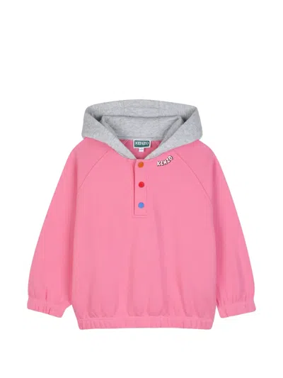 Kenzo Kids' Graphic-print Button-up Hoodie In Pink