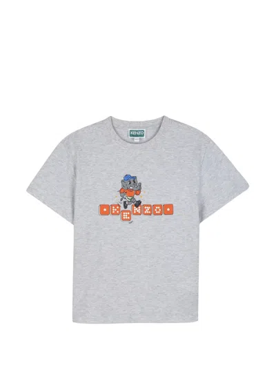Kenzo Kids' Graphic-print Cotton T-shirt In Gray