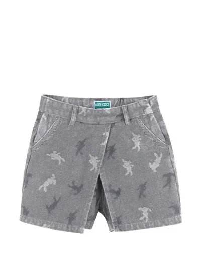 Kenzo Kids' Graphic-print Denim Skirt In Gray